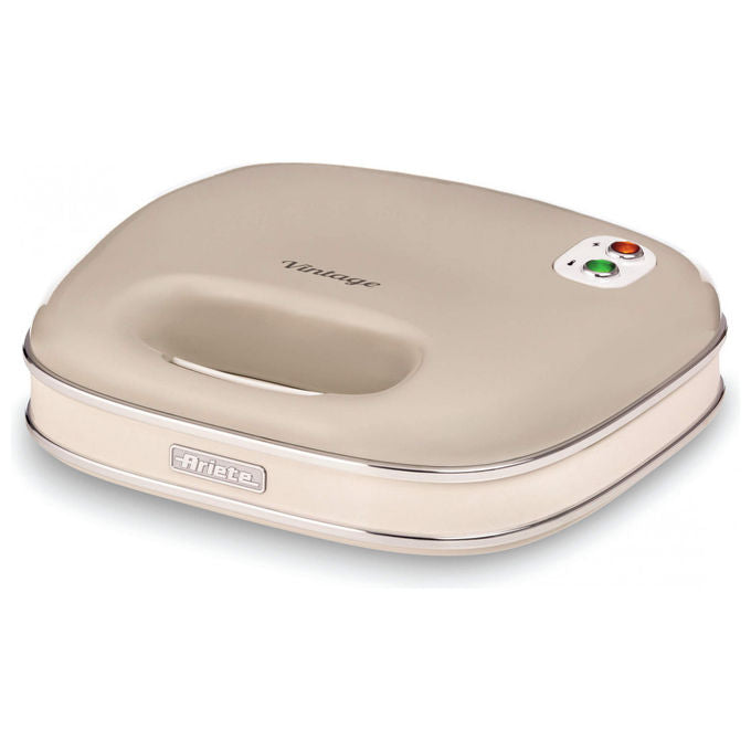 Ariete 00C196303AR0 Linea Vintage 1963 Sandwich Maker 750 W Piastre fisse Rivestimento antiaderente Posizione verticale colore Beige