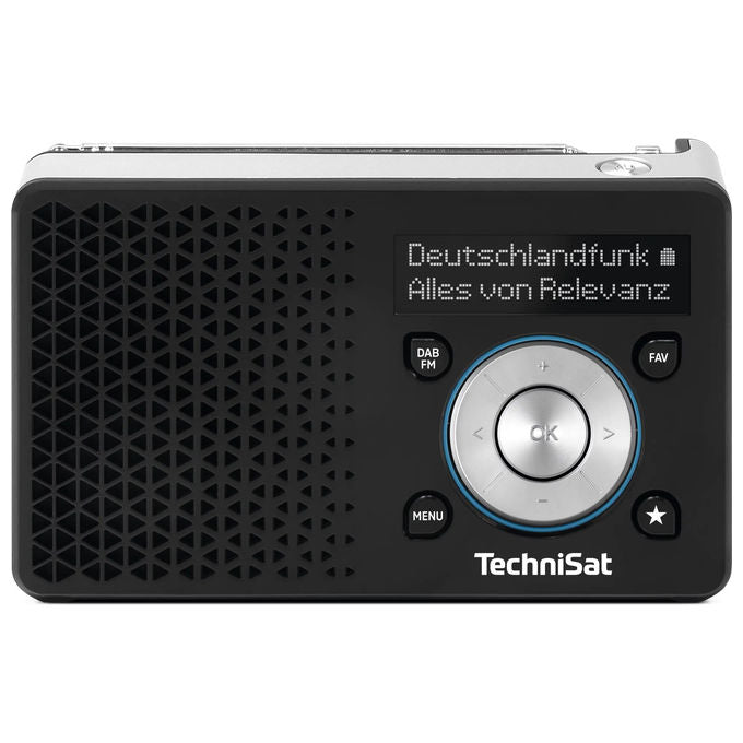TechniSat 0100-4997 DIGITRADIO 1A Radio portatile DAB+ con tecnologia ASA per allarme sicurezza automatico FM jack cuffie memoria 20 stazioni display OLED batteria fino a 10 ore colore Nero