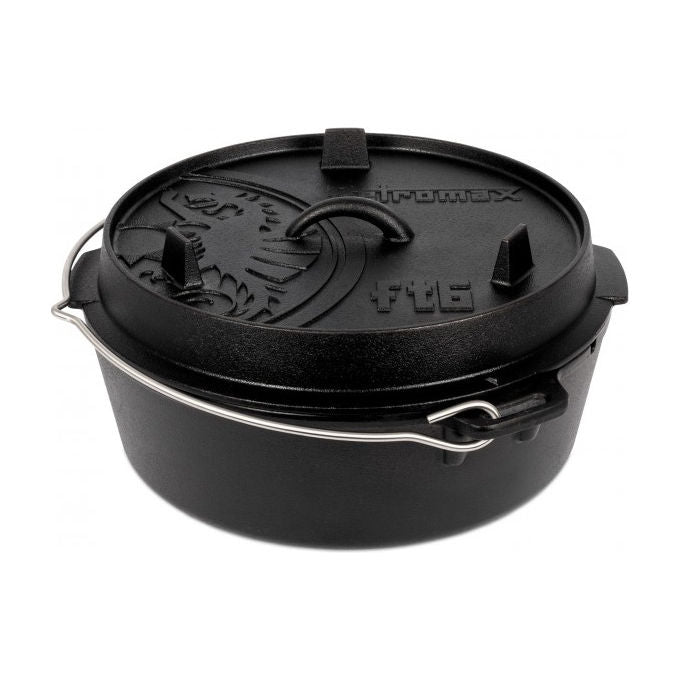 Petromax 01997279 Dutch Oven FT6-T Forno Olandese in Ghisa Pretrattata Capacita' 6.1 Litri Compatibile con Carbonella Gas Induzione Coperchio Multifunzionale Manico Resistente Canale di Sfiato colore Nero