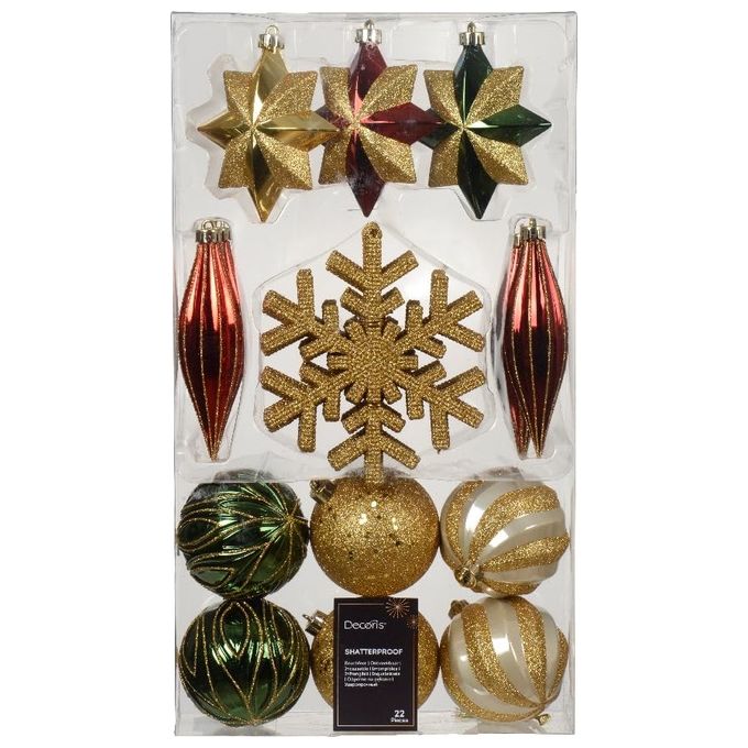 Kaemingk Palline da Albero Mixbox Sfere e Soggetti Red Gold