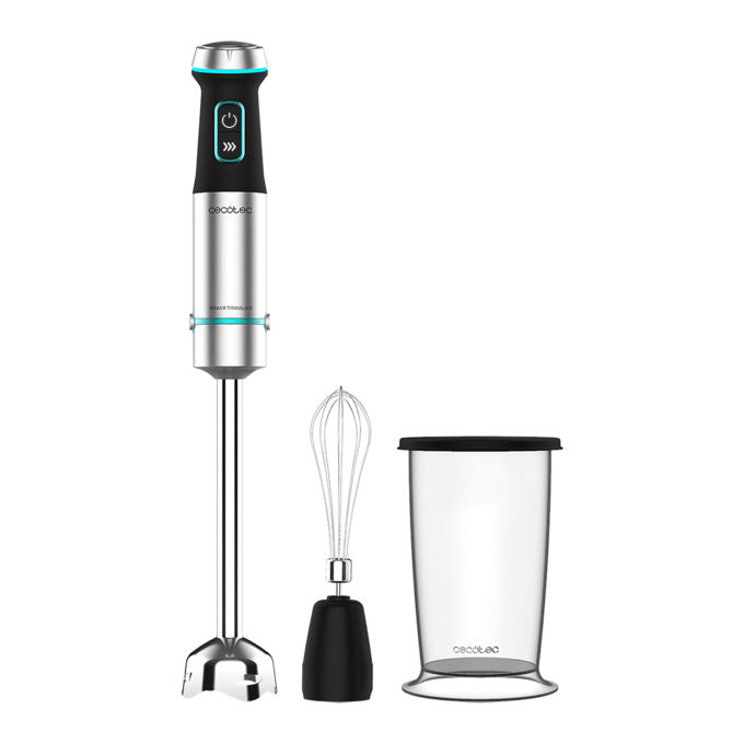 Cecotec 04291 Power Titanblack 1200 XL Cream Frullatore a Immersione 1200 W Tecnologia CrossBlades con 4 Lame Piedino XL Cappa Antispruzzo colore Inox Black