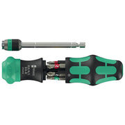 Wera 05051513001 Kraftform Kompakt 20 RA-R Set di bit con cricchetto integrato e 6 inserti PH PZ TORX Piatto lunghezza 25 mm materiale acciaio funzione cricchetto colore Nero-Verde