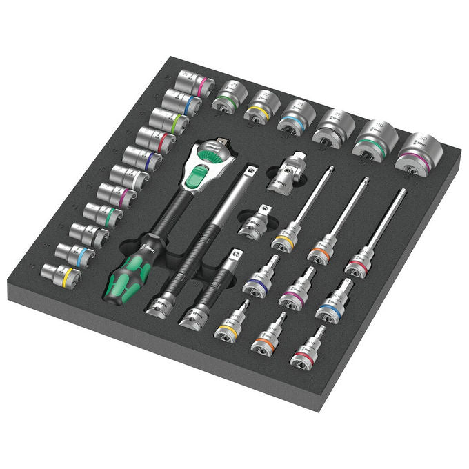 Wera 05150112001 8000 C Zyklop Set di chiavi a cricchetto 1-2'' 31 pezzi meccanismo 72 denti capacita' 24 Nm colore Nero Verde Acciaio