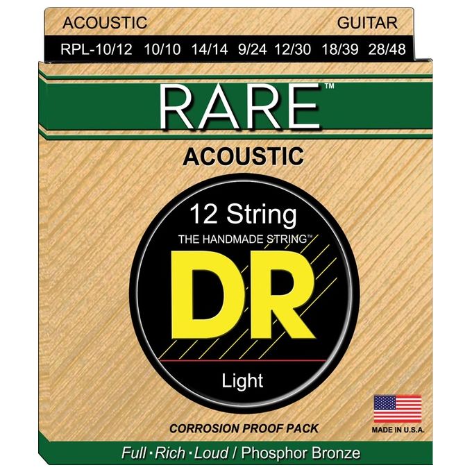 DR Corde Chitarra Acustica RPL-10 Rare Bronze in Acciaio Rivestito con Phosphor per Tonalita' Eccezionale e Durata Prolungata