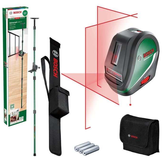 Bosch 0603663903 UniversalLevel 2 Set Livella Lineare 10 m Autolivellante 4° Precisione ±0,5 mm-m Laser Rosso 650 nm (1 mW) colore Nero Verde
