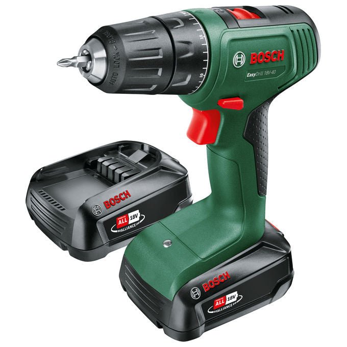 Bosch 06039D8002 EasyDrill Trapano Avvitatore 18V 2x1 5Ah 20 Coppie di Serraggio Mandrino 13 mm con 2 Batterie e Valigetta colore Nero