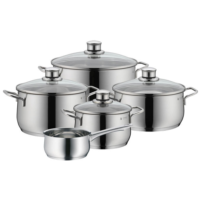 WMF 0733556040 Diadem Plus set di pentole 9 pz in acciaio inossidabile adatto per induzione lavastoviglie resistente al forno fino a 250 °C colore acciaio