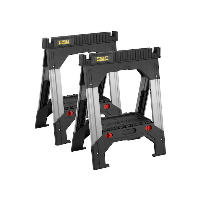 Stanley - FatMax 1-92-980 Coppia di Cavalletti Pieghevoli in Alluminio Regolabili Singolarmente Capacita' 1150 Kg colore Nero