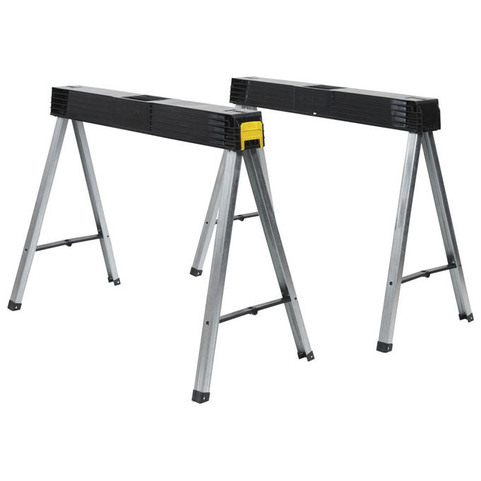 Stanley 1-97-475 Coppia di Cavalletti Pieghevoli in Metallo Portata 340 Kg con Maniglia e Tracolla Regolabile colore Nero