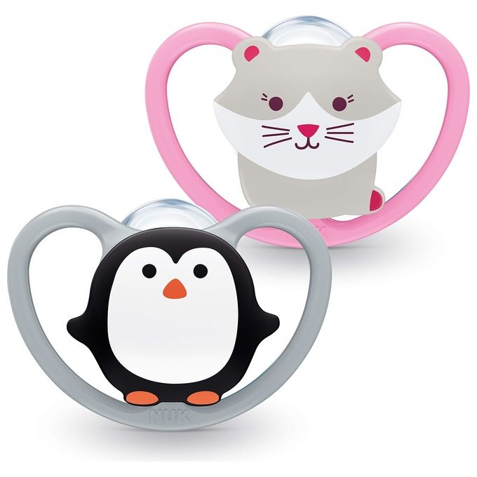 NUK Succhietto Space Monochrome Silicone 6-18M 2 Pezzi per il Comfort del Tuo Bambino