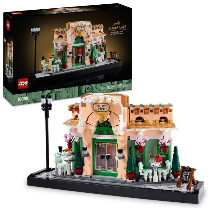 LEGO 10362 Icons Kit Modellismo Fai da Te per Adulti con Libreria Decorativa e Café Francese 1101 Pezzi colore Nero