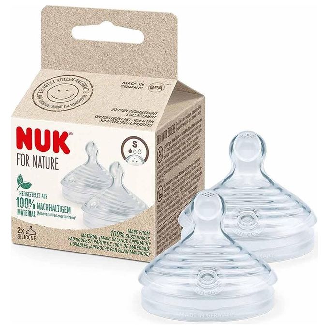 NUK 7076871 For Nature Tettarella Silicone Taglia S 0-6 Mesi Flusso Lento Valvola Anticolica Senza BPA 2 pezzi