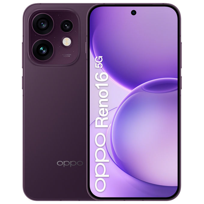 Oppo 110010237513 Reno16 5G Smartphone Tripla Fotocamera 50MP+50MP+50MP Display 6.32'' AMOLED 120Hz RAM 8GB ROM 512GB Batteria 6000mAh Ricarica 80W colore Viola