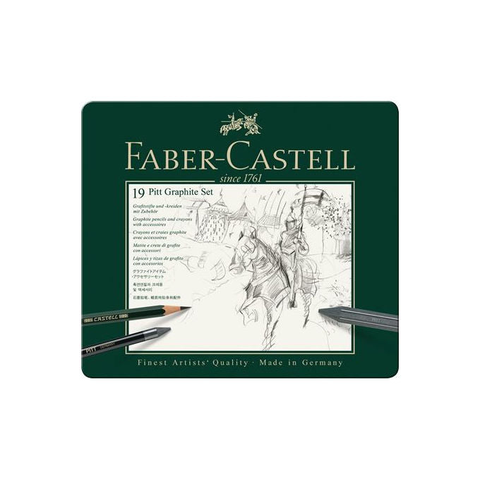 FABER-CASTELL 112973 Pitt Graphite Set da Disegno 19 pezzi in Astuccio Metallico colore Nero