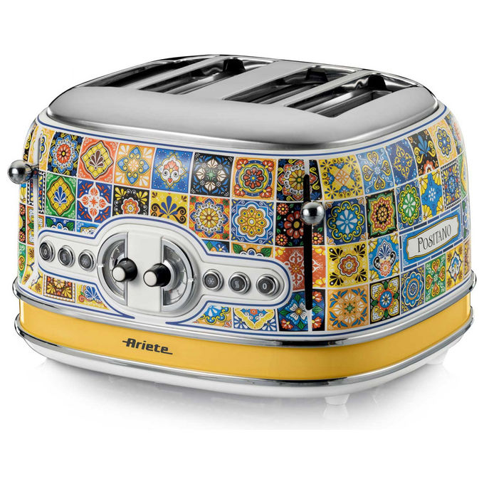Ariete 156-0P Positano Tostapane 4 Fette 6 Livelli di Doratura Funzione Defrost Vassoio Raccogli Briciole Espulsione Automatica Senza Pinze colore Bianco e Giallo