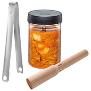 Gefu 4006664158008 NATIVO Set di Fermentazione 1 L con Sistema Ferment Vent Coperchio Peso Pestello Pinze Ricettario incluso colore Trasparente Marrone Acciaio inox