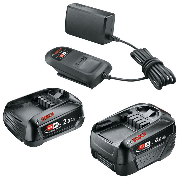 Bosch 1600A027U9 Set batteria e caricabatterie 18V 2 batterie 2.0Ah 4.0Ah 1 caricatore AL 18V-20 colore Nero