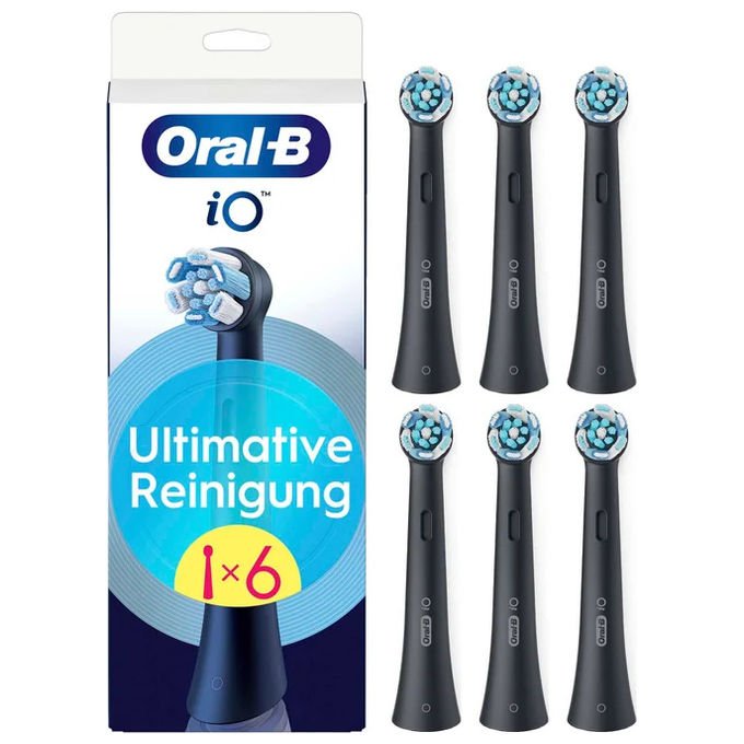 Oral-B 16262907 iO Ultimative Reinigung Testine Spazzolino Elettrico 6 Pezzi Compatibili con iO Rimuove Fino al 100% della Placca Ogni 3 Mesi Colore Nero
