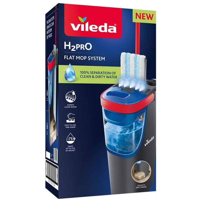 Vileda 175774 H2PRO Set Lavapavimenti con Sistema a Doppio Serbatoio 1,2 L per 60 m² colore Nero Blu