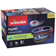 Vileda 4023103254237 H2Pro Spin Mop Sistema Lavapavimenti con Tecnologia Doppio Serbatoio Microfibra Strizzatura a Pedale Piastra Triangolare per Angoli Colore Nero Blu Rosso