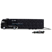 Bburago 38402 F1 2024 Modello die-cast camion semi-trailer con monoposto Mercedes W15 colore Argento-Nero