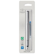 Parker 3501178708059 Vector Penna Stilografica Punta Media Inchiostro Quink Finiture Cromate colore Acciaio Inossidabile