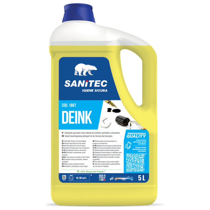 Sanitec 1887 DEINK Detergente Sgrassante a Base Solvente per Inchiostro Colla e Particolato 5 L colore Giallo