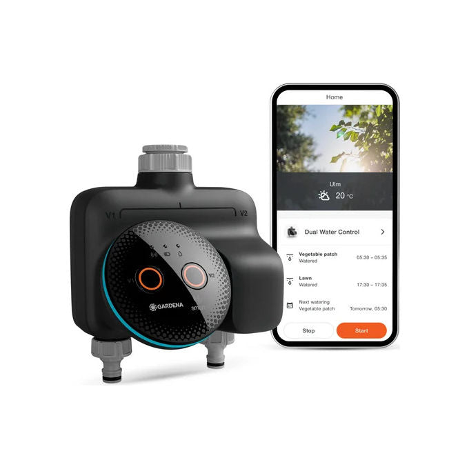 Gardena 19034-20 Dual Smart Timer Regolatore d'Acqua Intelligente Wireless Bluetooth 3 batterie AA 1,5 V colore Nero