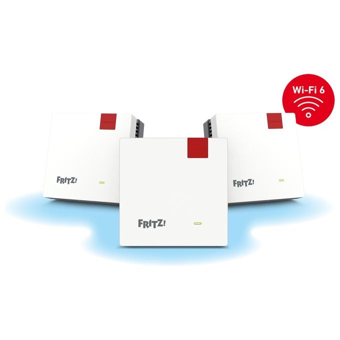 Fritz! 20003111 Mesh Set 1600 Sistema Mesh Wi-Fi 6 (802.11ax) Dual-band 2.4 GHz 5 GHz 3000 Mbit-s colore Rosso Bianco