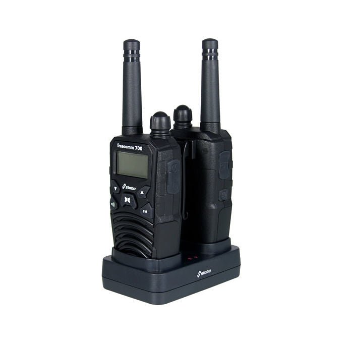 Stabo 20700 freecomm 700 Ricetrasmittente PMR 8 canali 10 km portata 446 MHz con stazione di ricarica inclusa colore Nero