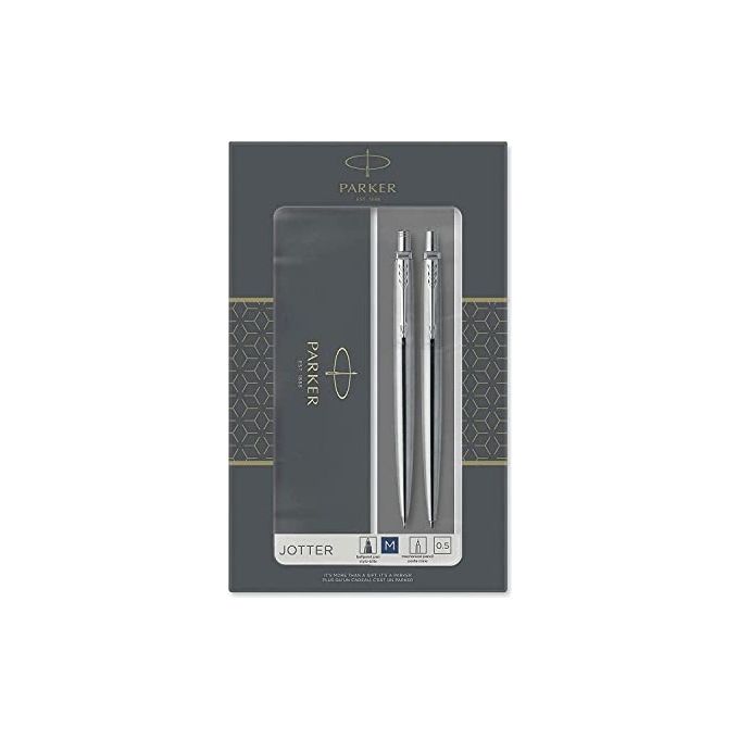 Parker Jotter Duo Set con Penna a Sfera e Matita Portamine in Acciaio Inossidabile con Finiture Cromate