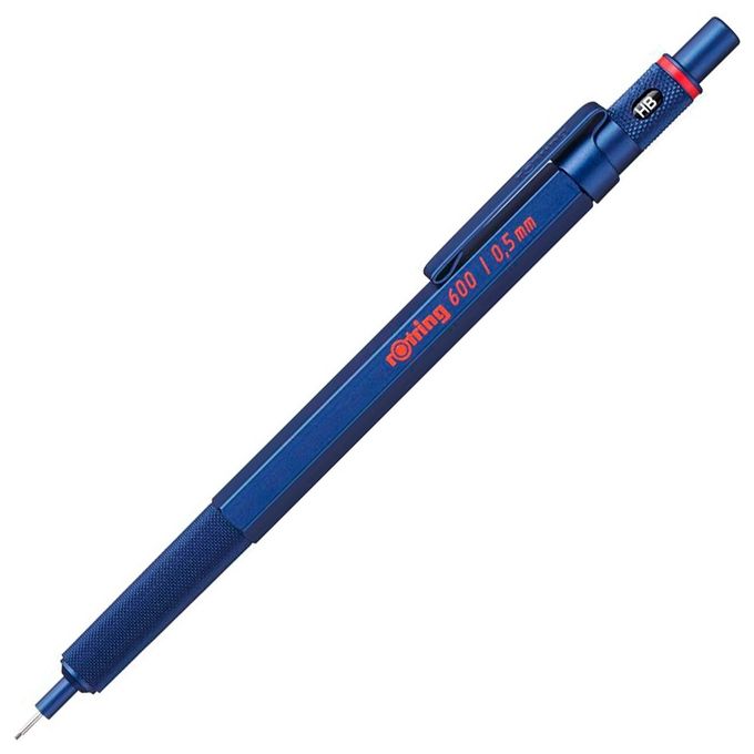 Rotring 2114266 600 Portamine 0,5 mm HB corpo esagonale in metallo con gommino colore Blu