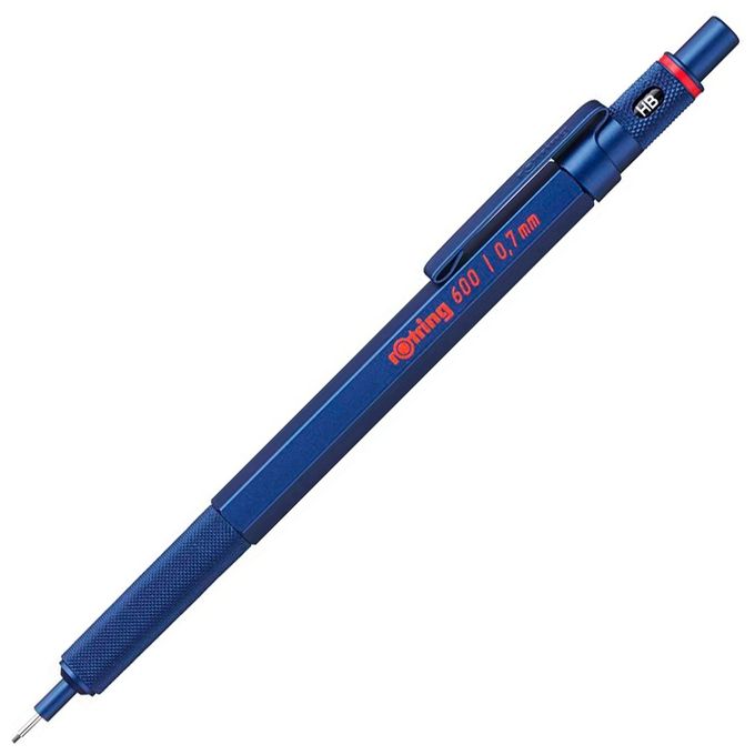 Rotring 2114267 600 Matita Meccanica 0.7 mm HB Impugnatura Fresata Antiscivolo Corpo in Metallo colore Blu Metallizzato