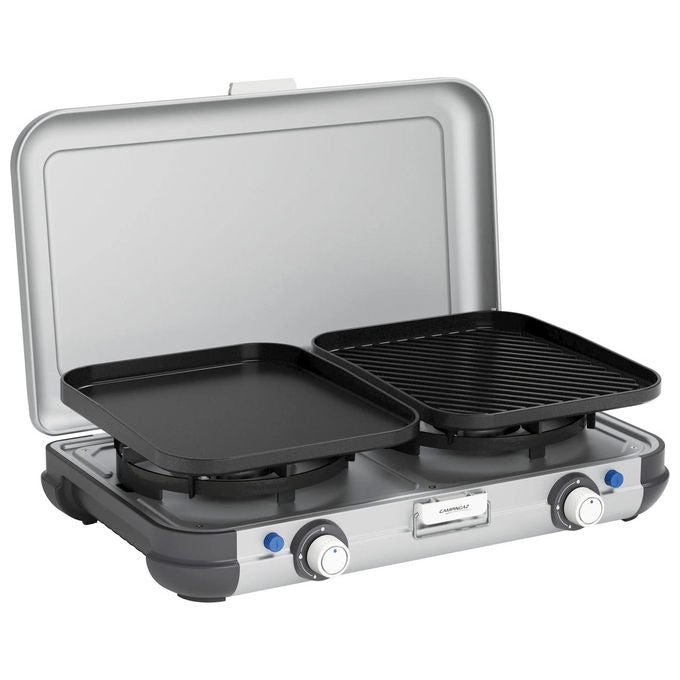 Campingaz 2213311 Camping Kitchen 2 Stufa a Griglia Portatile 2 Fuochi 4000 W Griglia Removibile colore Nero Grigio Argento