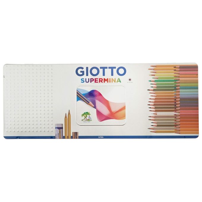F.I.L.A. 237500 Giotto Supermina Pastelli Colorati Mina 3,8 mm Fusto Esagonale 50 Pezzi in Scatola di Metallo colore Assortito