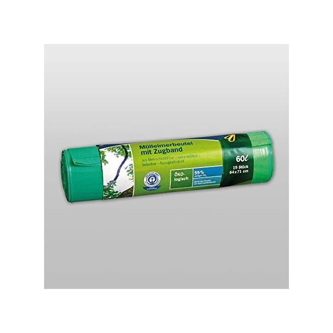 Secolan Sacchetti Pattumiera con Nastro 60 Litri Verde 1x15