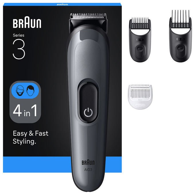 Braun AIO3500 Kit tagliacapelli All-in-One Style 14 lunghezze regolabili da 0,5 mm a 2,1 cm batteria ricaricabile NiMH 50 min di autonomia colore Nero Grigio