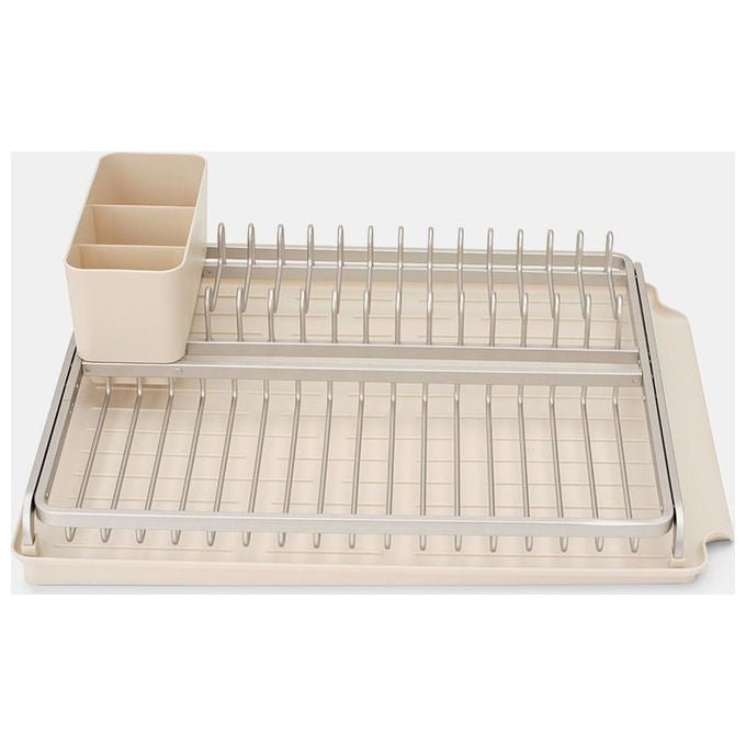Brabantia 252020 Sink Side Scolapiatti in Alluminio Design Compatto con Portaposate Rimovibile e Vassoio Antigoccia Inclinato colore Soft Beige