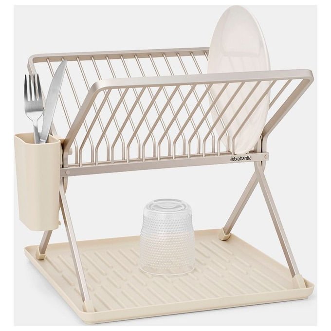 Brabantia 252082 SinkSide Scolapiatti Pieghevole con Portaposate Rimovibile e Vaschetta Raccogligocce colore Soft Beige