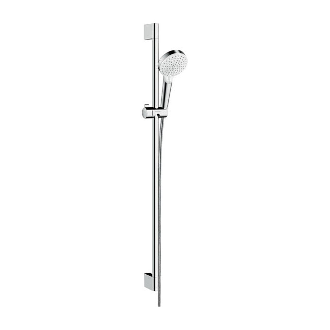 Hansgrohe 26538400 Crometta Brauseset 100 Vario EcoSmart con Supporto per Doccia 90 cm 2 Getti Anticalcare Quick Clean 1600 mm Colore Bianco-Cromato