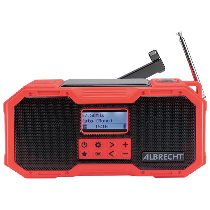 Albrecht 27911 DR 112 Radio Outdoor Digitale con DAB+ FM Bluetooth USB-C Altoparlanti 2x5 W Batteria 4000 mAh IPX5 colore Nero Rosso