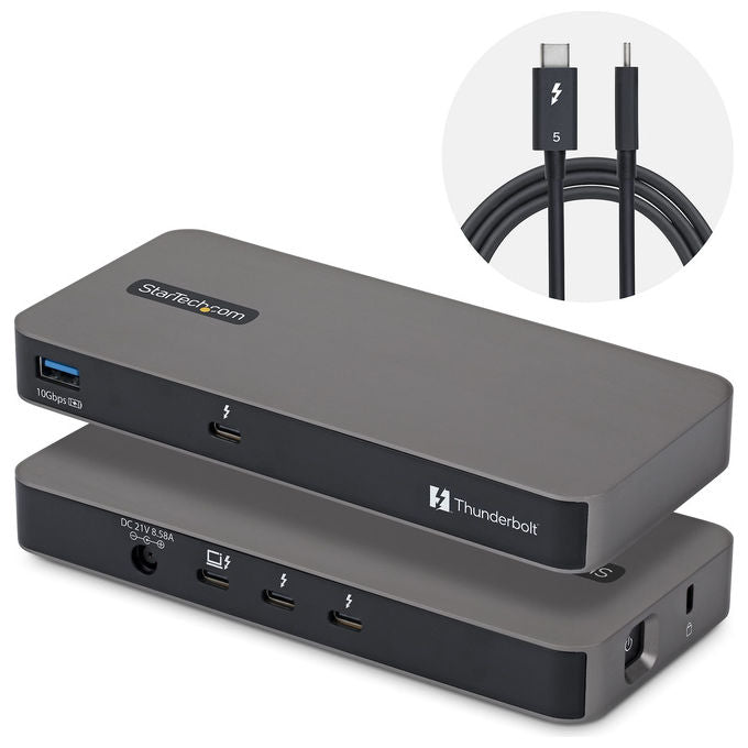StarTech.com 303UE-TB5-HUB Hub Thunderbolt 5 a 4 Porte con KVM Thunderbolt Share 80 120 Gbps Multi Monitor 8K PD 140W USB A 10 Gbps TB4 USB4 colore Grigio