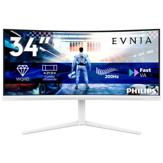 Philips 34M2C5601QA Monitor 34 pollici Curvo UW-QHD 3440x1440 200Hz Fast VA 1ms HDR10 FreeSync Premium colore Bianco