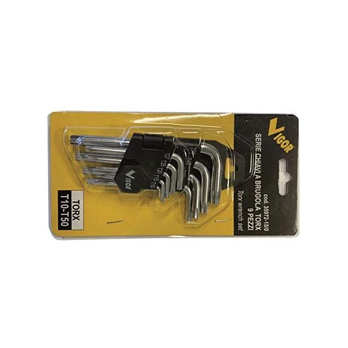 Vigor-Blinky 3597215 Serie Chiavi a Brugola Torx 9 Pezzi con Supporto T10 - T50