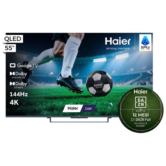 Haier 36200140 Serie S90 Smart TV QLED 55'' 4K Ultra HD 144Hz Google TV Dolby Vision HDR10+ Sound by KEF Dolby Atmos HDMI 2.1 x4 colore Nero