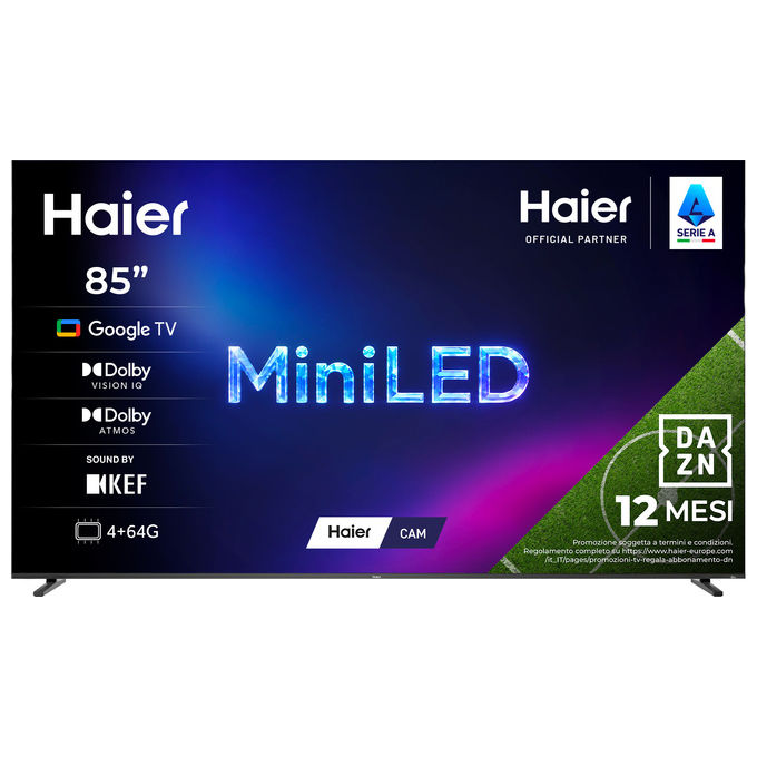 Haier 36200143 M92 Series TV QLED Mini LED Ultra 85'' 4K AI Google TV Dolby Vision IQ KEF Sound 144Hz colore Nero