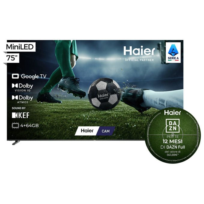 Haier 36200145 Serie M92 Televisore QD-Mini LED 4K UHD 75'' 144 Hz Google TV Dolby Atmos colore Nero
