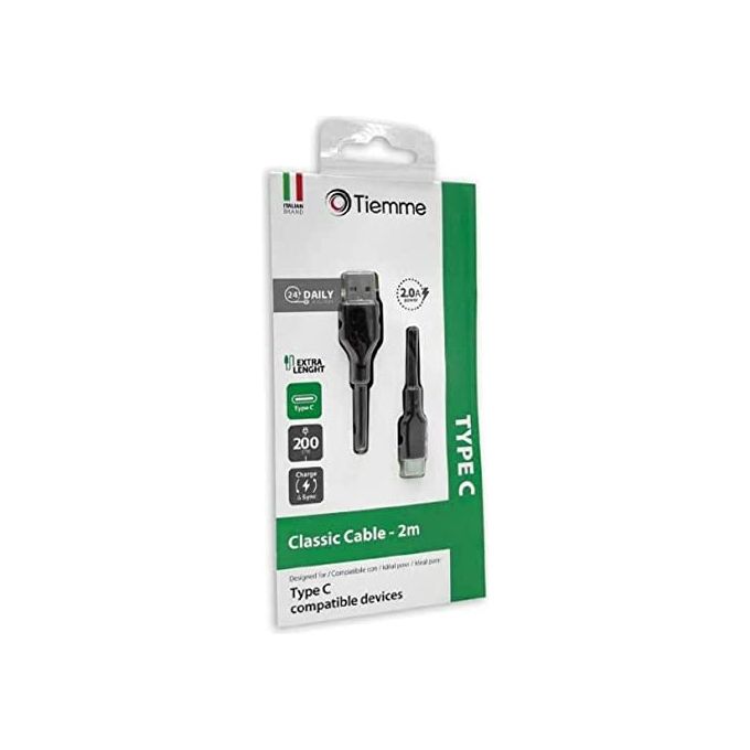 Tiemme Cavo di Ricarica Usb-A Type C 200cm Nero