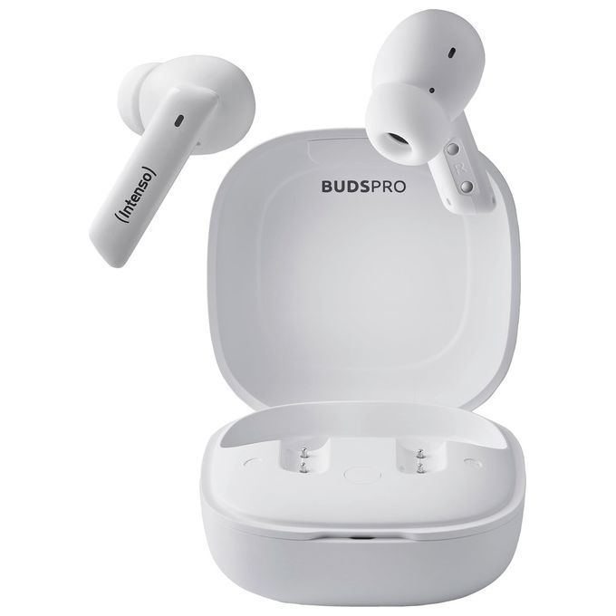 Intenso Buds Pro Cuffie TWS True Wireless T512HAE con Hybrid ANC ENC Bluetooth e fino a 35 Ore di Riproduzione Musicale Bianco
