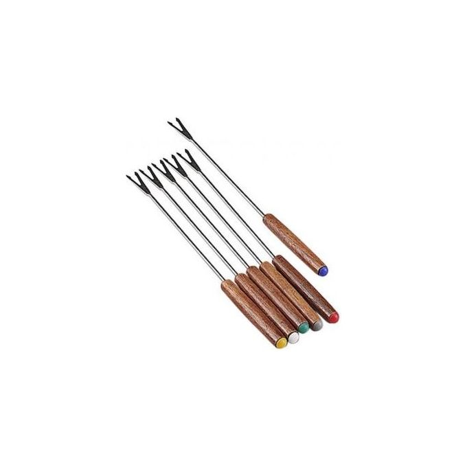 Kaufgut KAU560362 Confezione 6 Forchette Fonduta in Legno Scuro Stainless Steel